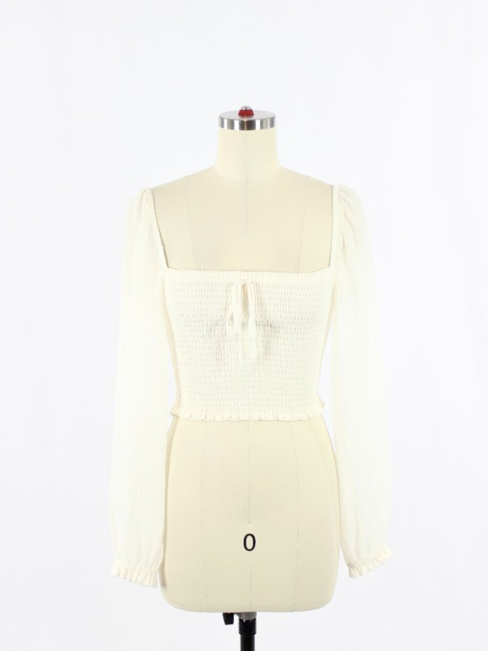 Aritzia WILFRED Saga Ivory Chiffon Smocked Puff Sleeve Blouse, Size XXS